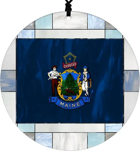 Vista 38 de Adorno navideño de Alabama – Efecto de diseño de vitrales de imitación con bandera estatal – Decoración de disco acrílico colgante 2026 para árbol