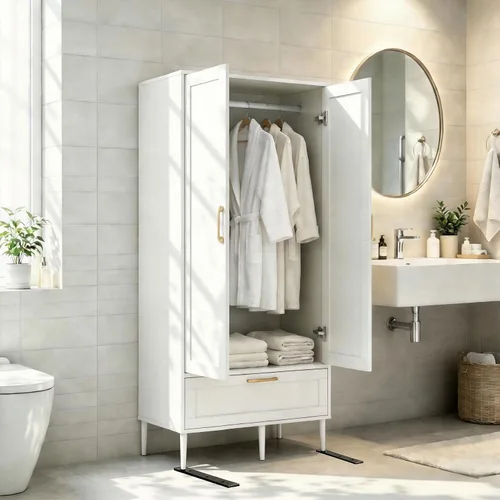 Vista 9 de Armario Morden para dormitorio, armario con barra para colgar, 60 pulgadas, 2 puertas, para ropa con cajones, armario de almacenamiento Morden, Negro