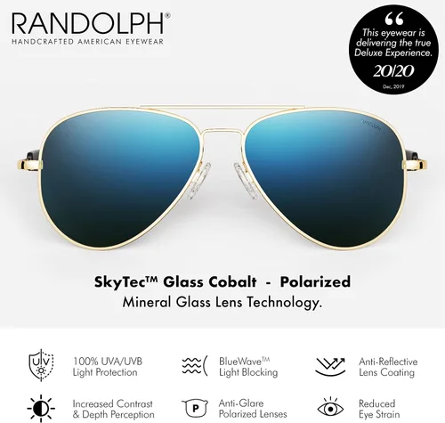 Vista 2 de Randolph USA Concorde Classic Aviator Gafas de sol para hombres o mujeres 100 UV