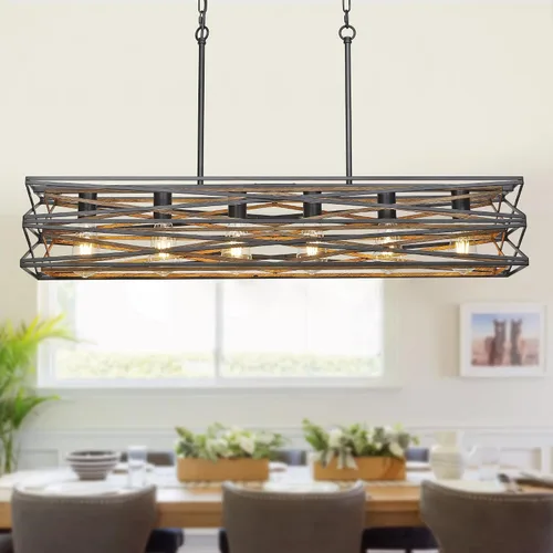 Vista 10 de Sigaitwei Lámpara de comedor de granja de 21 pulgadas, iluminación de isla de cocina de 3 luces, lámpara industrial para comedor, sobre mesa
