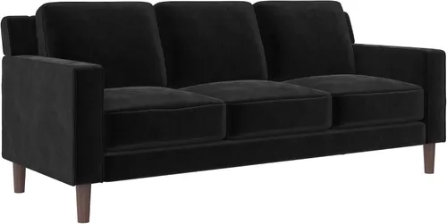 Vista 5 de DHP Brynn - Sofá tapizado de 3 plazas, muebles de sala de estar, terciopelo negro Negro Terciopelo