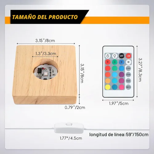 Vista 2 de Riakrum Base de luz LED cuadrada de madera de 4 piezas con control remoto RGB