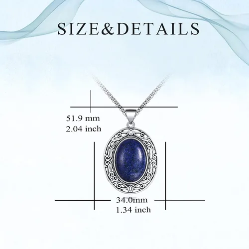 Vista 6 de Collar ovalado de piedras preciosas de acero inoxidable con colgante de cristal curativo de piedra semipreciosa para mujeres y niñas