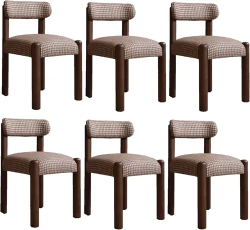 Vista 10 de Silla de cocina tapizada de lino, sillas de comedor retro con patas de madera, silla de asientos acolchados para comedor, dormitorio, sala de estar