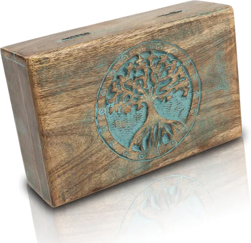 Vista 5 de Gran regalo de cumpleaños, caja de joyería decorativa de madera hecha a mano, organizador de joyas tallado en árbol de la vida, caja de recuerdos