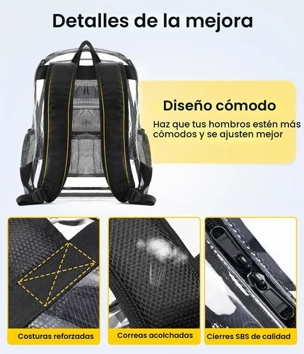 Vista 6 de Vorspack Mochila Clara Transparente - Mochila Transparente de PVC de Servicio Pesado See Through para Universidad y Lugar de Trabajo Negro