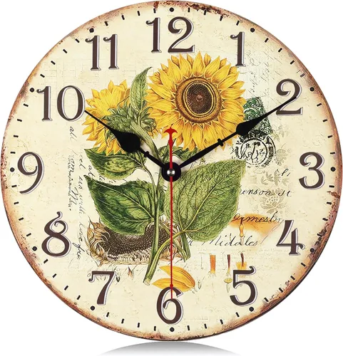 Vista 12 de Lafocuse Reloj de Pared Silencioso Marrón de 12 Pulgadas que Funciona con Pilas, Reloj de Pared Decorativo de Granja Familiar para Decoración