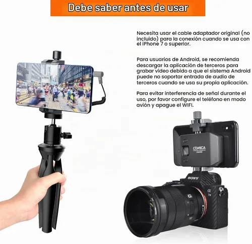 Vista 7 de COMICA CVM-WS50 Micrófono de mano inalámbrico, micrófono profesional de entrevista de mano para iPhone, teléfonos Android, cámara, micrófono