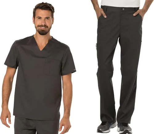 Vista 14 de Cherokee Conjunto de uniforme médico prémium para hombre, cuello en V y Azul Caribe