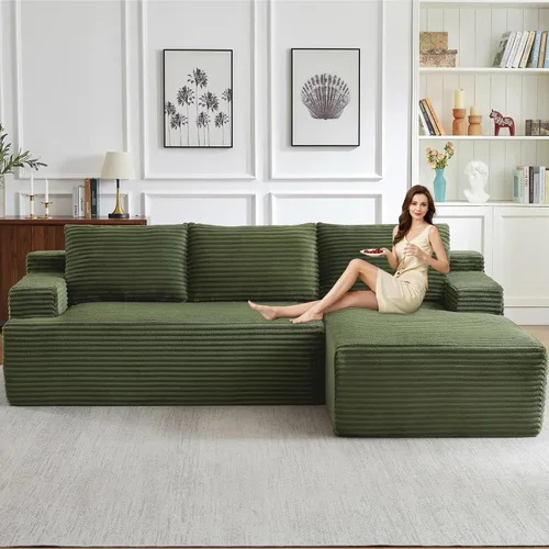 Vista 61 de Sofá modular de 96 pulgadas en forma de L, sofá modular de 3 asientos, sofá modular de pana de espuma viscoelástica sin hueso para sala de estar