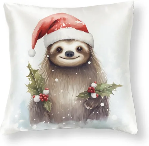 Vista 15 de Almohadas grandes para sofá de 16 x 16 pulgadas, diseño de mapache de dibujos animados, Navidad, nieve, invierno, cuadradas, de satén, funda