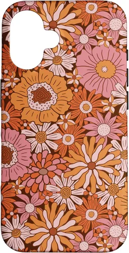 Vista 32 de Retro Flowers Meadow Floral Groovy 60s Pink Orange Brown Case for iPhone 17