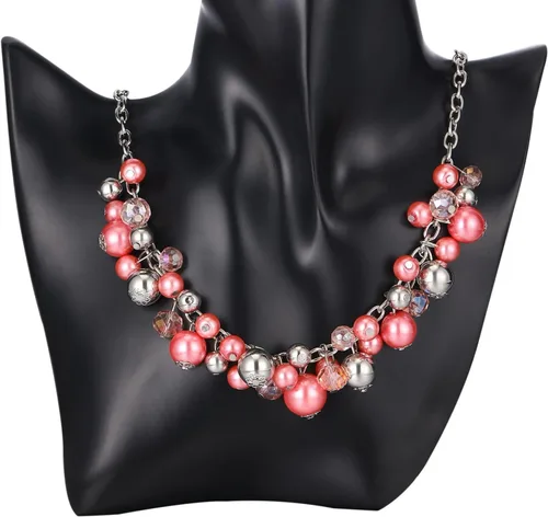 Vista 2 de Collares con colgante de cadena corta para mujer, joyería de moda de plata con perlas y cuentas de cristal, regalos de cumpleaños para mujer