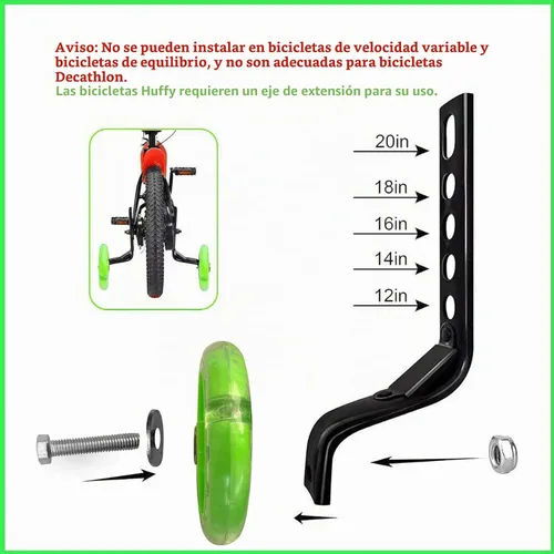 Vista 4 de Ruedas de entrenamiento para bicicleta, compatibles con bicicletas de 12/14 Verde oscuro