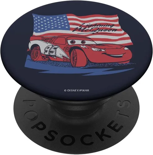 Vista 6 de Disney Pixar Cars Lightning McQueen - Retrato de bandera estadounidense PopSockets MagSafe PopGrip para iPhone