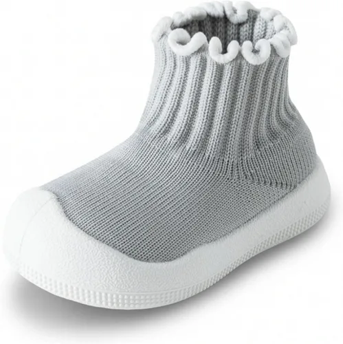 Vista 7 de Zapatos de calcetín para bebé niña, con volantes, antideslizantes, suela de goma suave, ligeros, transpirables, zapatos descalzos