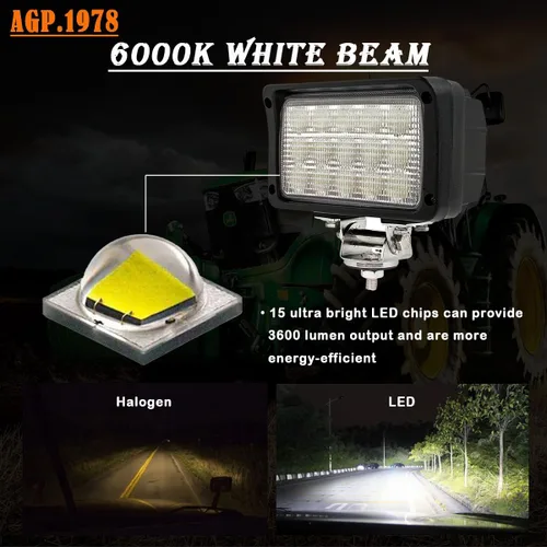 Vista 4 de Luz de trabajo LED de 45 W, 6 pulgadas, lámpara antiniebla LED de inundación, ultra brillo, rectangular, 12 V, compatible con John Deere Tractor