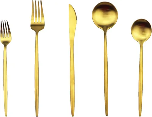 Vista 11 de Golden Stain - Cubiertos modernos de 6 piezas de acero inoxidable 304, tenedor de postre de acero inoxidable 304, tenedor de ensalada de 7.2
