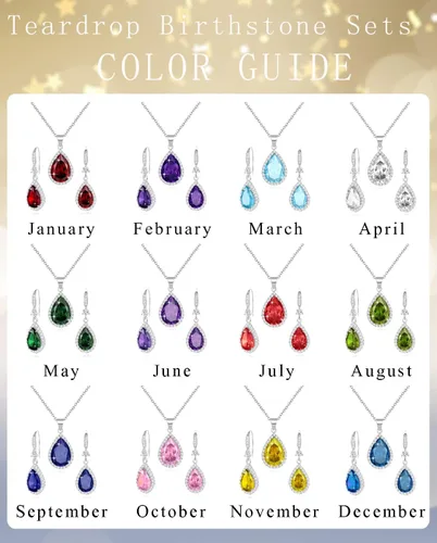 Vista 6 de Juego de joyas para mujer, collar con colgante de lágrima chapado en plataoro, aretes colgantes, juegos de piedras natales, diamantes de imitación