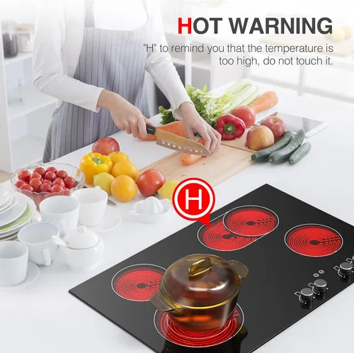 Vista 7 de Placa de cocina eléctrica, encimera eléctrica integrada de 30 pulgadas con 4 elementos, control táctil y de perilla, 9 niveles de calefacción