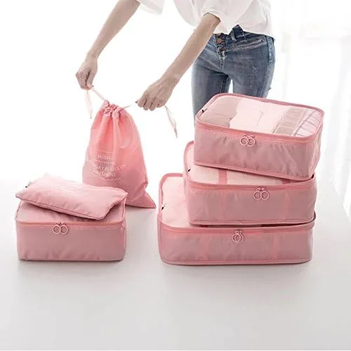 Vista 3 de Adwaita - Juego de 6 cubos organizadores de equipaje para viajes (rosa)