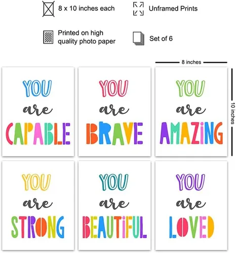 Vista 2 de Arte de pared inspirador de afirmaciones positivas, decoración de aula, dormitorio de niños, habitación de niñas, decoración de guardería, frases