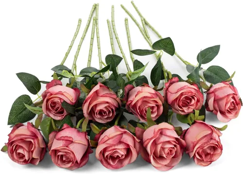 Vista 2 de LuLuHouse Exoment - Rosas artificiales de seda con tallos largos para ramos de boda, centros de mesa, despedida de soltera, fiesta, decoración