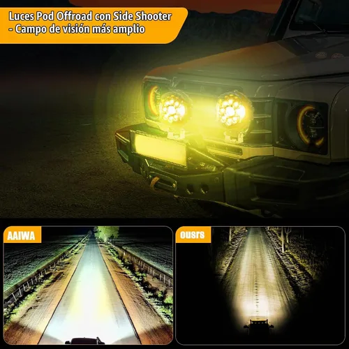 Vista 6 de Vainas de luz LED de 7 pulgadas, barras de luz ámbar súper brillantes de 80W - 270° de ángulo amplio, luces antiniebla laterales redondas