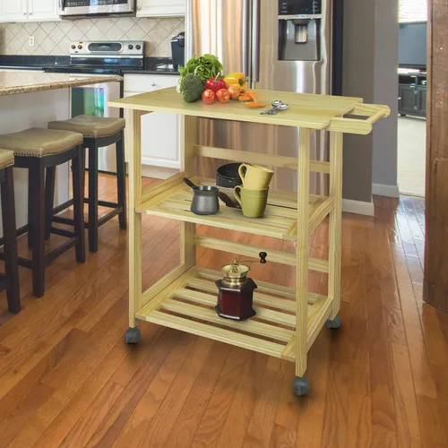 Vista 2 de Casual Home Carrito de cocina natural plegable Trek, 27 pulgadas de ancho (372-30)