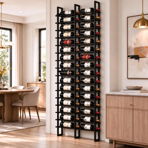 Vista 8 de Estante de vino grande de montaje en pared para 64 botellas Negro