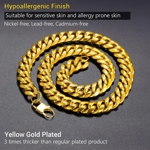Vista 6 de PROSTEEL Trendy Cuban Links Necklace for Men Women, Black18K Gold Plated 316L Stainless Steel, W 4.8mm-14mm, L 14inch-30inch, Come Gift Box