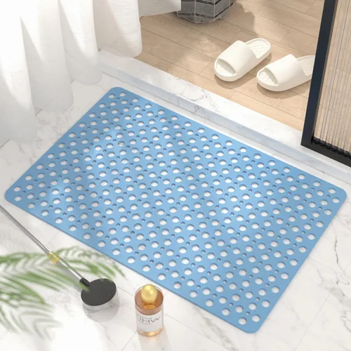 Vista 13 de HITSLAM Tapete antideslizante de elastómero termoplástico suave para bañera, drenaje eficiente con ventosas, fácil de limpiar, 28 x 15 pulgadas, Azul