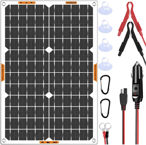 Vista 8 de OYMSAE-Cargador de batería con panel solar de 20 W/12 V, portátil, impermeable, carga por goteo + Mantenedor p/auto/embarcación/casa rodante