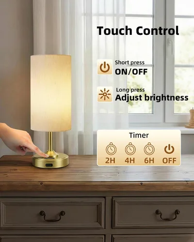 Vista 5 de Lámpara de batería, regulable, luz ambiental, 2700 K, temporizador, control táctil, portátil, LED, funciona con pilas, recargable, inalámbrica