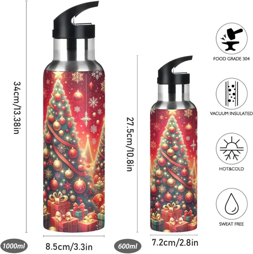 Vista 2 de Christmas Trees Insulated Stainless Steel Water Bottle with Straw 32 Oz Leakproof Water Bottles, BPA-Free Sport Water Bottle