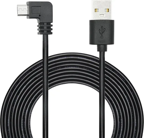 Vista 8 de Cable de alimentación micro USB de 90 grados para cámara de tablero de 11 pies, cable de carga USB en ángulo izquierdo, solo alimentación,
