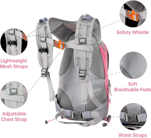 Vista 6 de Mochila de hidratación para niños, mochila de hidratación con vejiga de hidratación de 1.5 L, ligera, aislada, para senderismo, ciclismo, escalada
