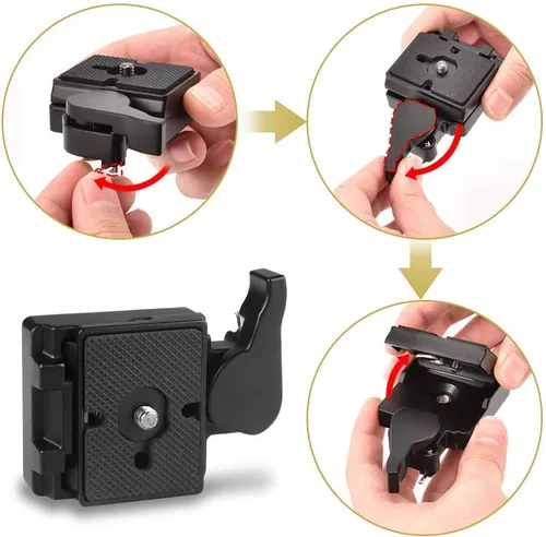 Vista 3 de UTEBIT 323 RC2 Placa de liberación rápida para trípode, adaptador de conexión rápida de metal con tornillo de cámara de 1/4" y 3/8" para montar