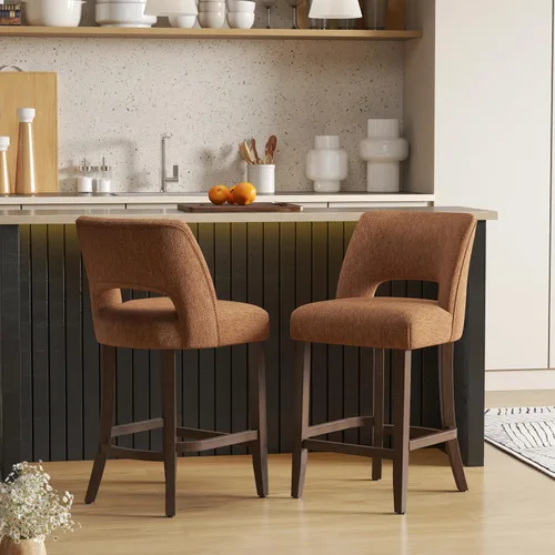 Vista 32 de VKNOW Juego de 2 Taburetes de Bar, Taburetes de Bar Tapizados de Altura de Mostrador, Taburetes Modernos de Mostrador con Patas de Madera para Isla