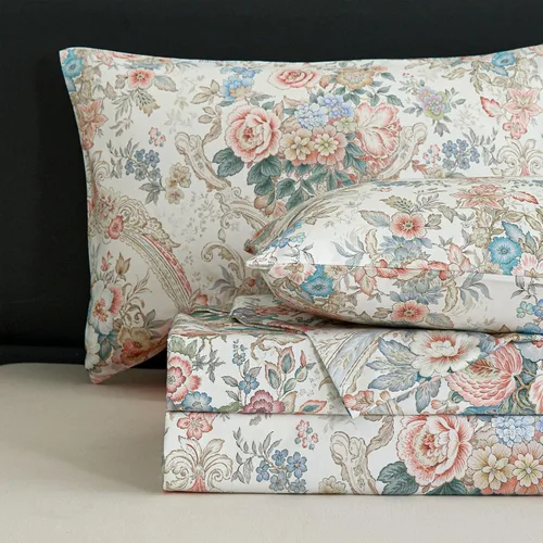 Vista 10 de Zusbest Juego de sábanas florales de 100 % algodón percal, color naranja y amarillo, juego de sábanas suaves y transpirables con diseño botánico