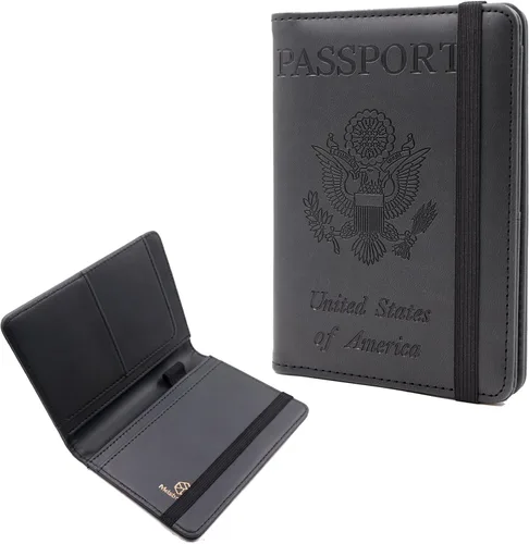 Vista 45 de Melsbrinna Funda de cuero prémium para pasaporte, impermeable, con bloqueo RFID, cartera de viaje con soporte para bolígrafo, bonito libro