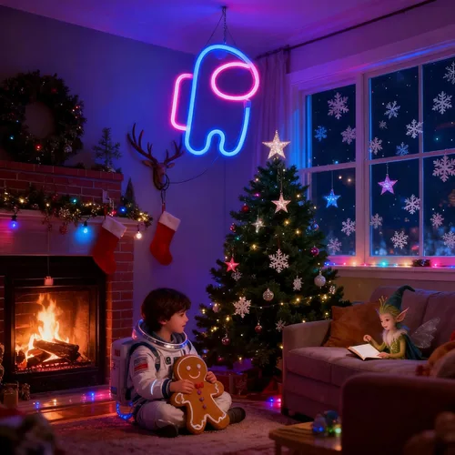 Vista 3 de Nordstylee Luces de neón con forma de astronauta para colgar luces de neón decorativas con USB o pilas para el hogar, dormitorio, bar, restaurante