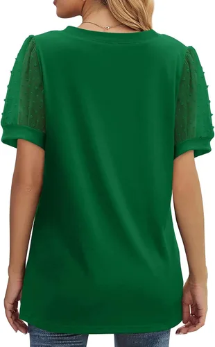 Vista 6 de Stessotudo Blusa de verano de moda para mujer, casual, cuello en V, túnica sólida, con lunares suizos, manga farol, elegante, para salir al trabajo