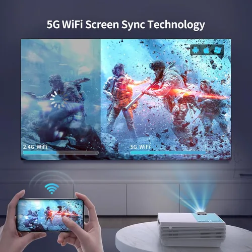 Vista 3 de Mini proyector, proyector Bluetooth WiFi 5G, staratlas 12000L Native 1920 x 1080 P, proyector para exteriores, cine en casa compatible con HDMI/USB