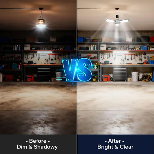 Vista 8 de SANSI Luz LED deformable de 3 paneles, 300 W equivalente a 30 W, luces de garaje LED de techo, luz de taller ajustable E26 con luz diurna de 5000 K