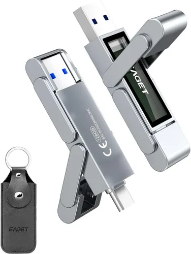 Vista 8 de EAGET Unidad flash USB dual de alta velocidad de 512 GB, hasta 2100 MB/s, SSD portátil con USB 3.2 + USB-C, marco de metal y diseño de ventana