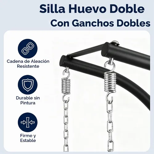 Vista 8 de SWITTE Silla doble colgante con forma de huevo con soporte, columpio de mimbre para exterior, 2 plazas, con cojín, para patio, dormitorio