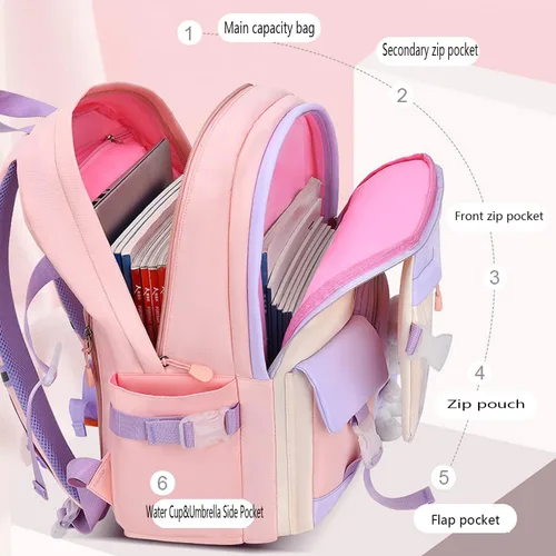 Vista 3 de Mochila de conejo para niñas linda mochila kawaii escolar para jardín de infantes preescolar y primaria Bluefor Girl Grados 1-3 Moda linda
