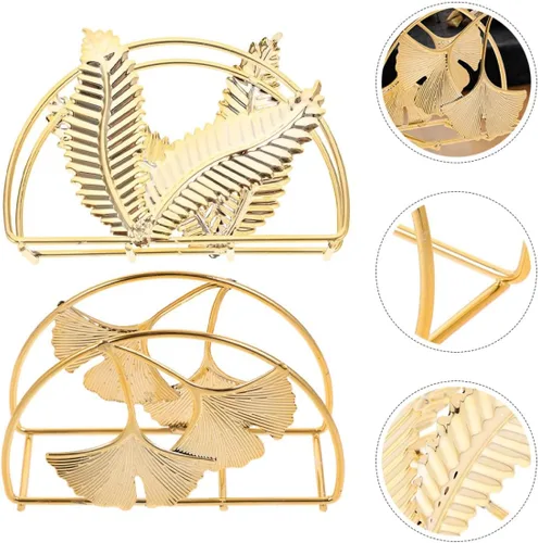 Vista 9 de HOMSFOU 2pcs Metal Napkin Holder Rack Set, Standing Paper Tissue Dispenser for Tabletop, Modern Farmhouse Style Serviette Organizer for Restaurant
