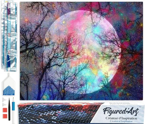 Vista 14 de Figured'Art Kit de arte de pintura de diamantes para adultos de 16 x 20 pulgadas, taladro cuadrado completo 5D en el lago, lienzo enrollado